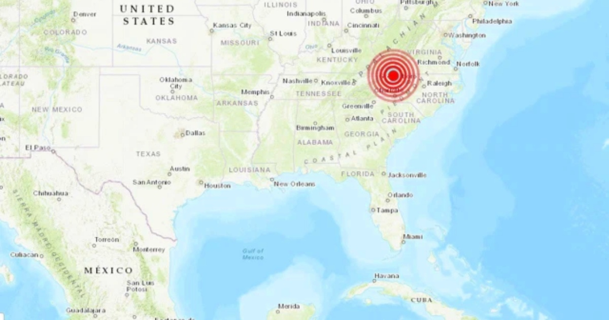 Epicentro del sismo en el publo de Sparta, Carolina del Norte © Servicio Geológico de Estados Unidos