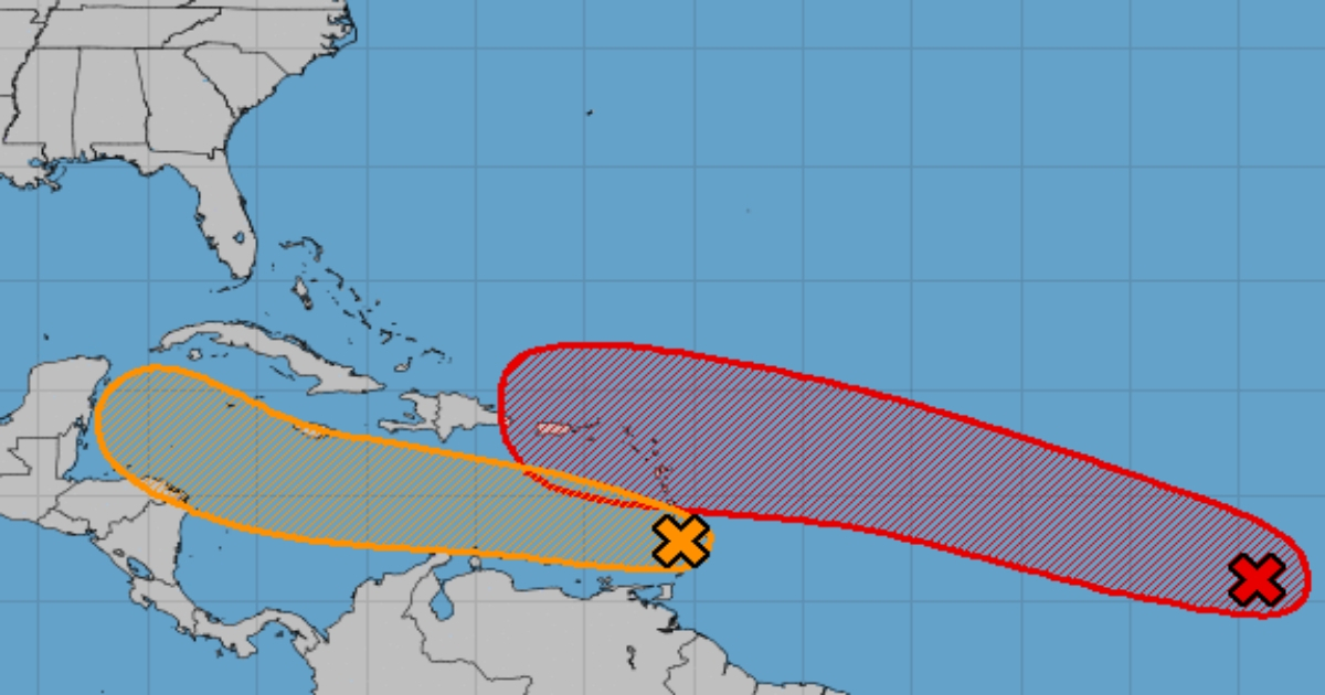Trayectoria de las dos posibles tormentas en el Atlántico. © NHC