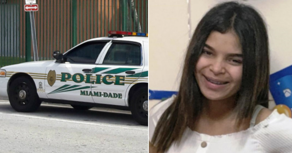 Auto de la Policía de Miami-Dade (i) y La niña desaparecida, © Collage CiberCuba - Twitter/Miami-Dade Police