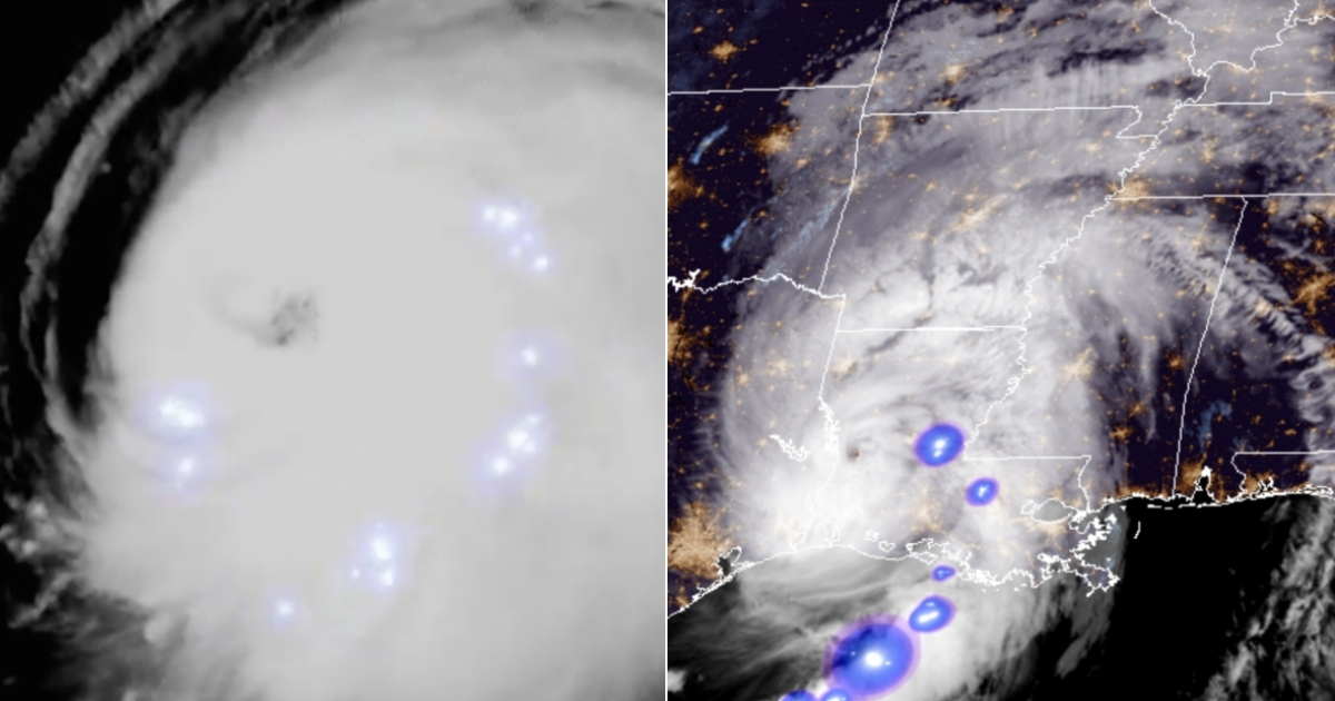 Relámpagos en el huracán Laura en el Golfo de México y sobre Estados Unidos. © NOAA