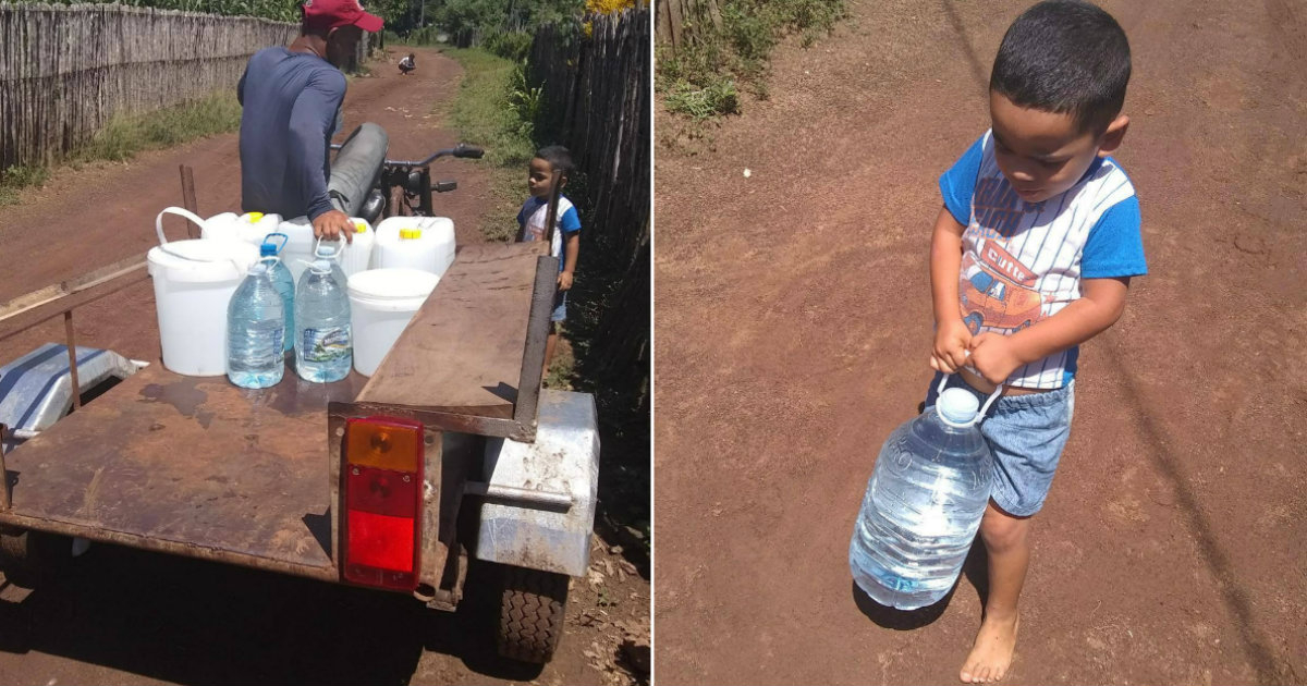 Vecinos de Yaguaramas, en Cienfuegos, cargando agua este agosto. © CiberCuba