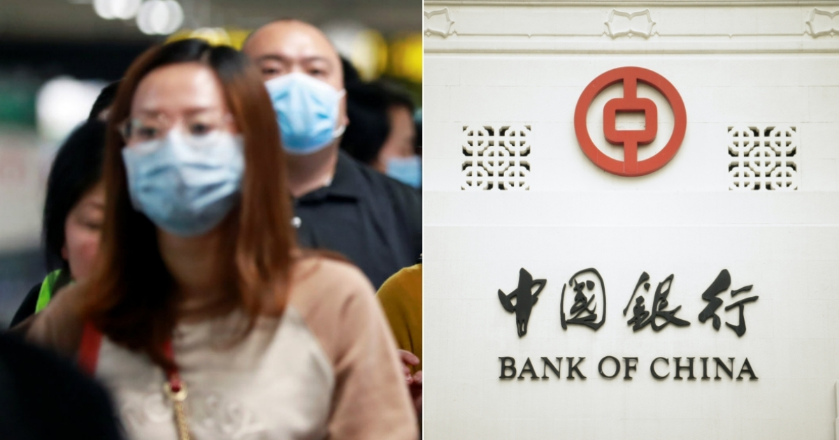 Personas con mascarilla y Banco de China. (imágenes de referencia) © Collage con Reuters y Wikimedia Commons