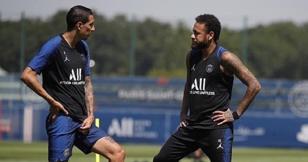 Di María y Neymer en un entrenamiento del PSG © Instagram de Neymar Jr.