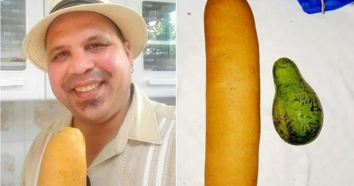 Arnaldo Rodríguez con su barra de pan y un aguacate © Arnaldo Rodríguez TALISMAN/ Facebook