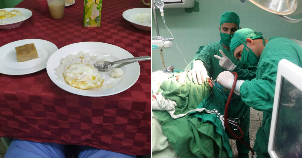 A la izquierda, la comida de un médico en Cuba. A la derecha, el doctor Alexander Pupo Casas. © CiberCuba