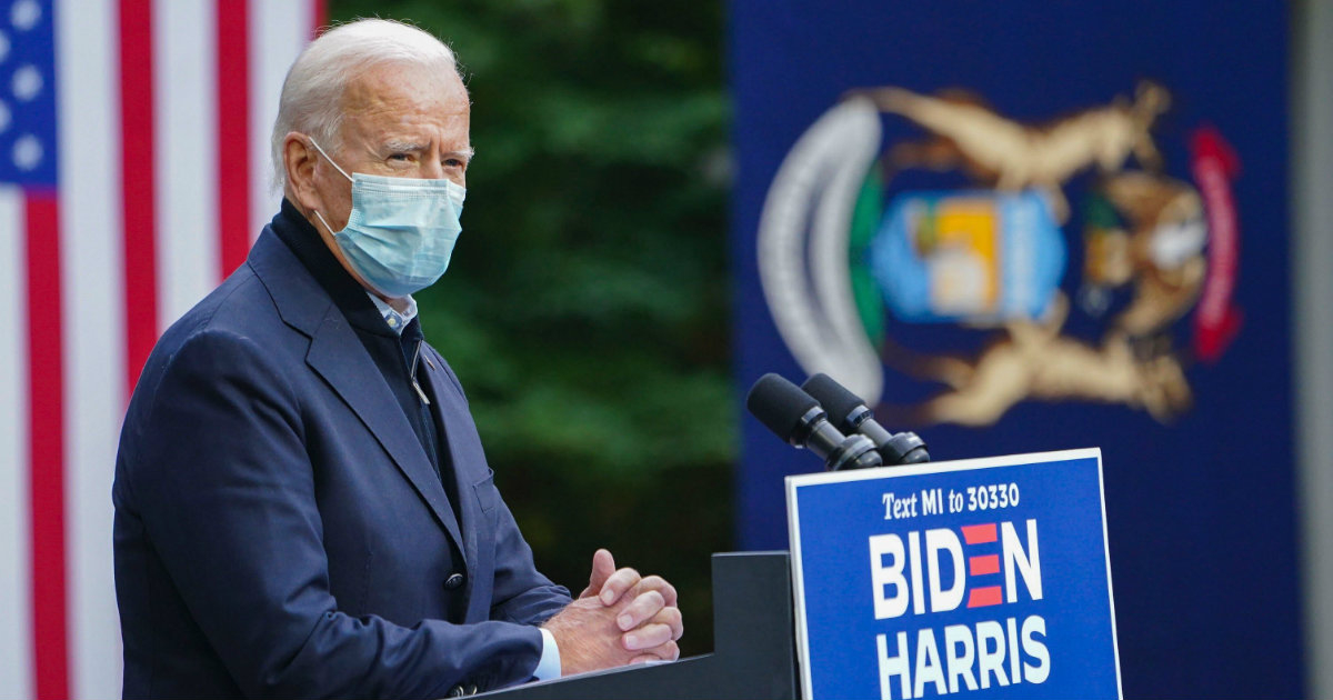 Joe Biden durante su acto de campaña en Michigan, el primero tras el positivo de Trump al coronavirus © Twitter/Joe Biden