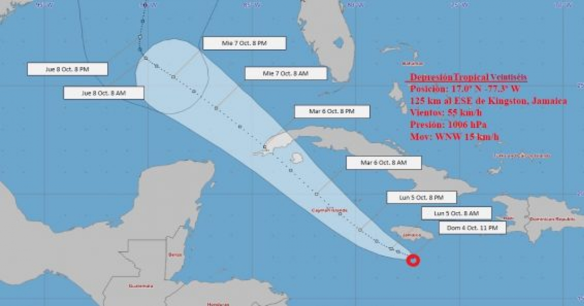 Cono de la tormenta tropical © Instituto cubano de Meteorología