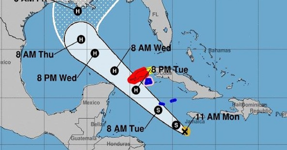 Cono de probabilidades de la tormenta tropical Delta. © NOAA