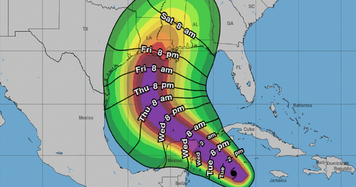 Cono de posible trayectoria del huracán Delta. © NOAA