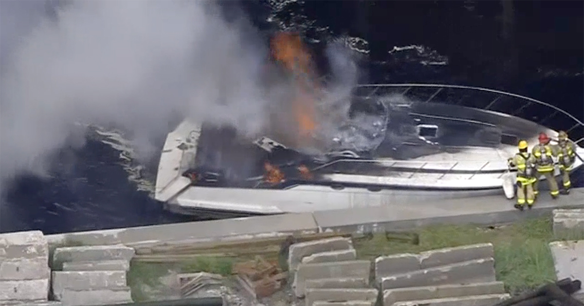 Bote incendiado en Fort Lauderdale © Captura de video Telemundo 51