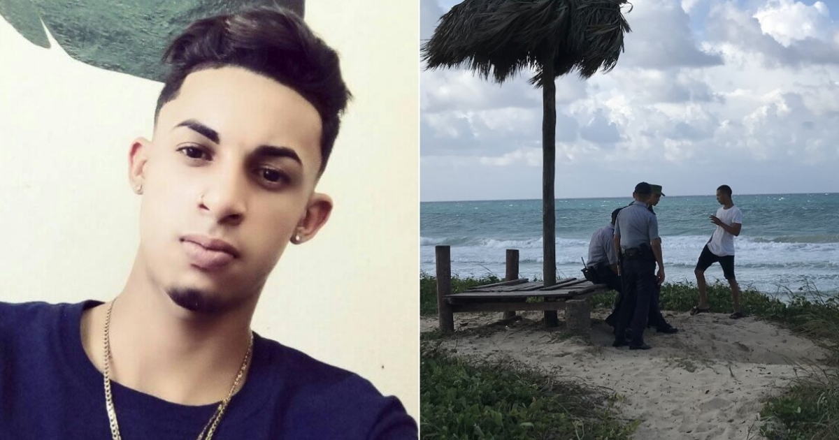 El joven desaparecido y la policía en una playa. (imágenes de referencia) © Collage con Facebook / Dariel Fonseca y CiberCuba