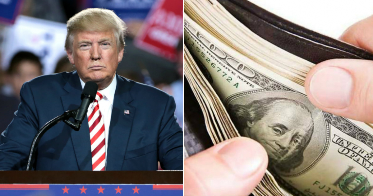 Donald Trump (i) y Dinero en una billetera (d) © Collage Wikimedia- Pixabay