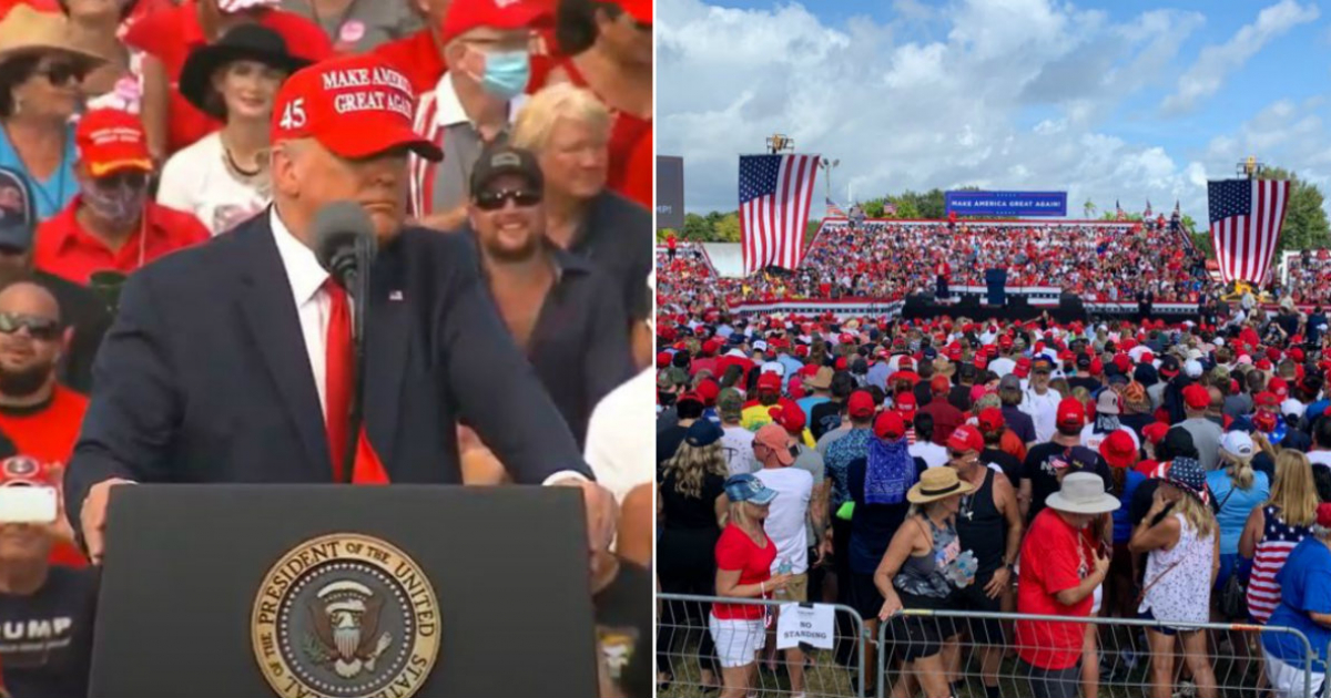 Donald Trump (i) y Multitud de seguidores del presidente Trump en Tampa este jueves (d) © Collage Twitter - Twitter/Donald Trump