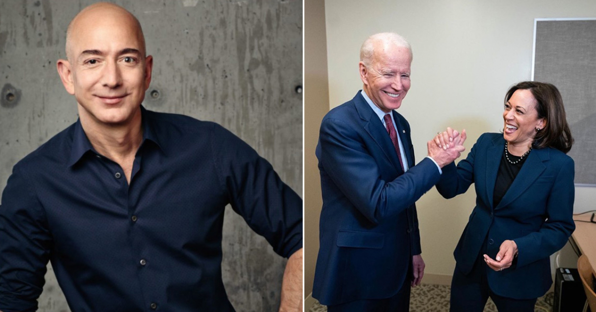 Jeff Bezos / Joe Biden y Kamala Harris © Wikimedia Commons