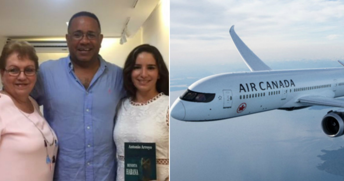 De izquierda a derecha: la doctora Mary Morín, Antonio Arroyo y una joven (i) y Avión de Air Canada (d) © Collage Facebook/Antonio Arroyo - Air Canada