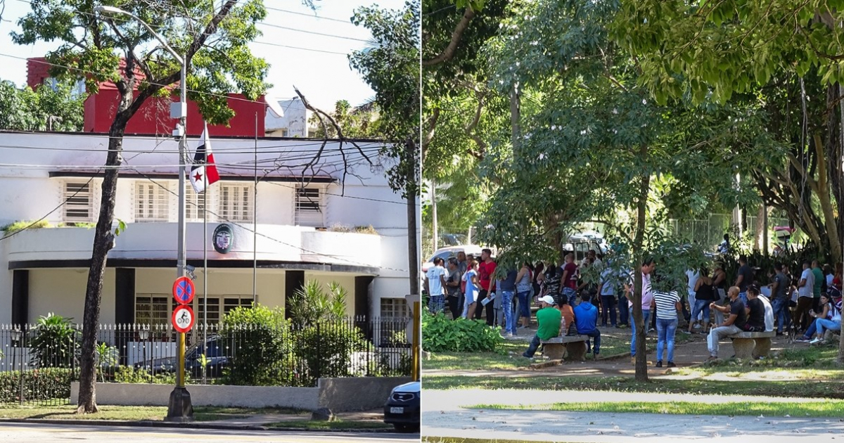 Cubanos haciendo cola fuera de la embajada de Panamá en Cuba © CiberCuba