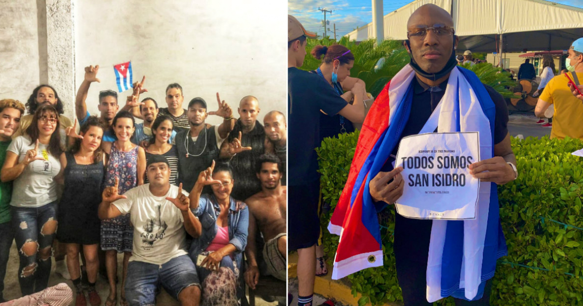 Miembros de Movimiento San Isidro (i) y Yordenis Ugás durante manifestación en Miami (d) © Collage Facebook/Movimiento San Isidro - Twitter/Yordenis Ugás