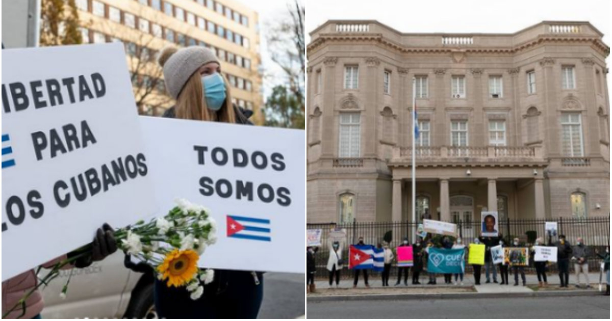 Protesta frente a la Embajada de Cuba en Washington © Instagram Alain Lázaro Gutiérrez