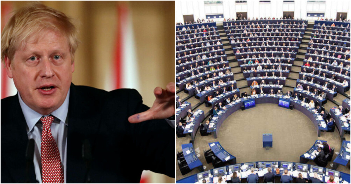 Boris Johnson y el parlamento europeo © Collage de Flickr Creative Commons y Twitter Unión Europea