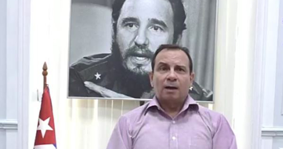 El espía Fernando González Llort, presidente del ICAP, durante el encuentro virtual internacional de este jueves. © Captura de video/ CiberCuba