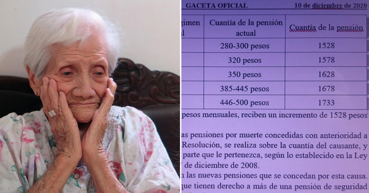 Madre del cubano Carlos Urdanivia y Gaceta con escala de pensiones © Facebook / Carlos Urdanivia Hurtado