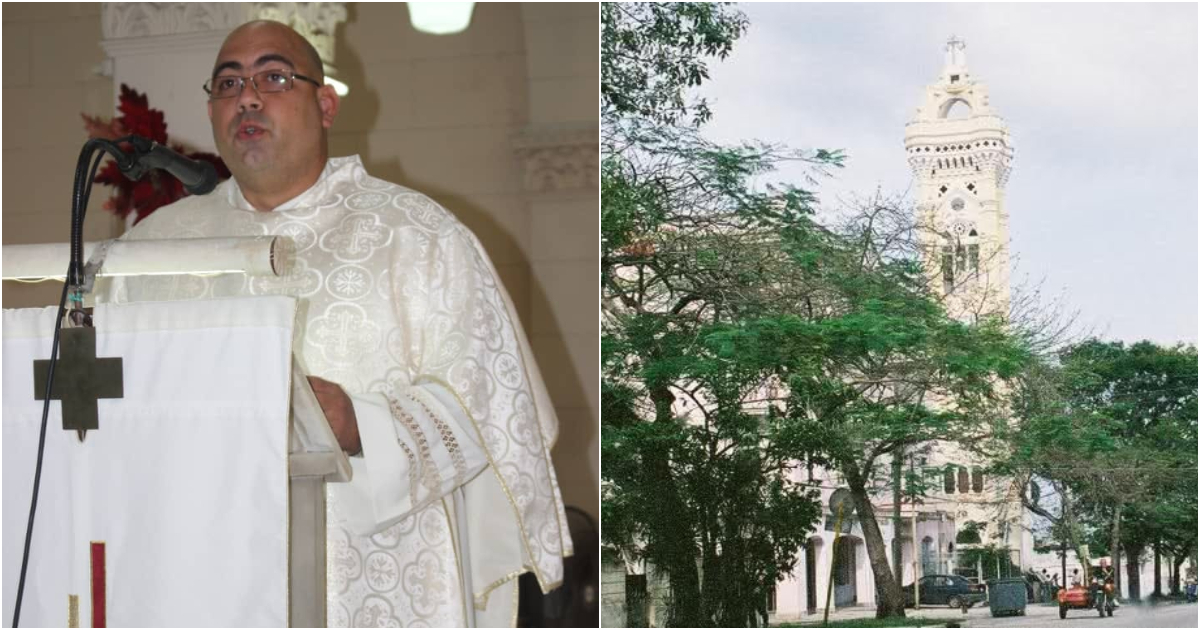 Sacerdote Maykel Gomez Hernández e iglesia San Juan del Bosco en La Habana © Collage de Facebook Palabra nueva y Pinterest 