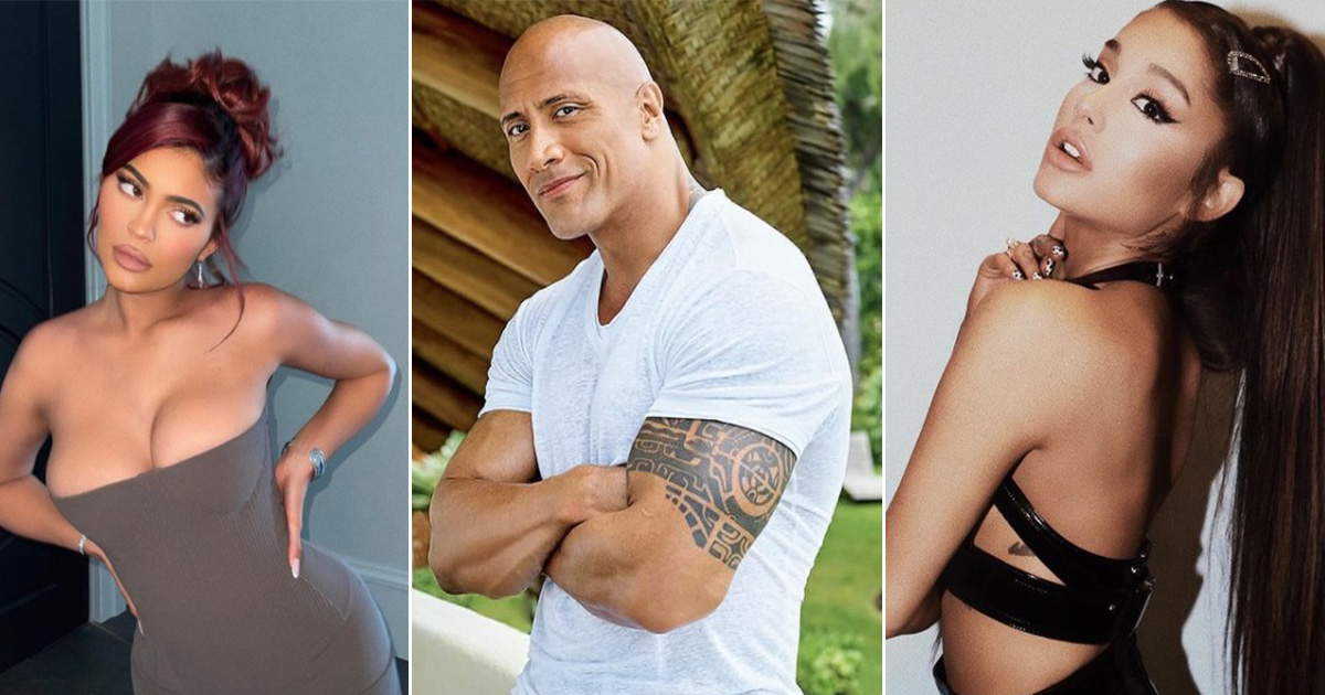 Kylie Jenner, Dwayne Johnson y Ariana Grande © Instagram de los artistas
