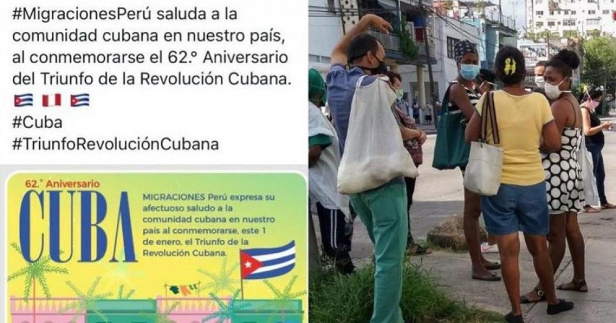 Tuit de Migraciones Perú y cola en La Habana © Gianluca Alberti Duffoo/ Twitter y CiberCuba