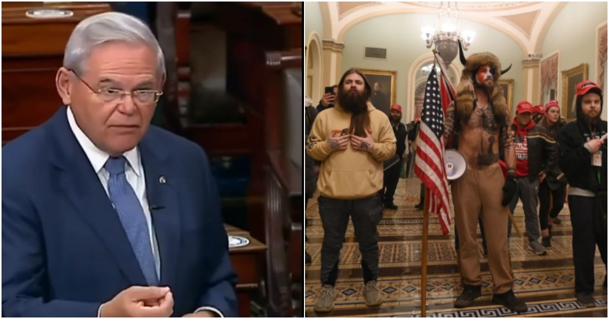 Bob Menéndez senador de New Jersey criticó las desagradables escenas en que seguidores de Trump (izquierda) irrumpieron en el Capitolio © Instagram Bob Menendez/Twitter @lumenflagran1