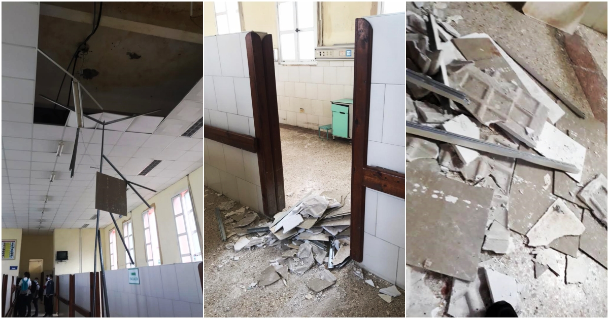 Fragmentos de techo derrumbados en el hospital Calixto García © Twitter