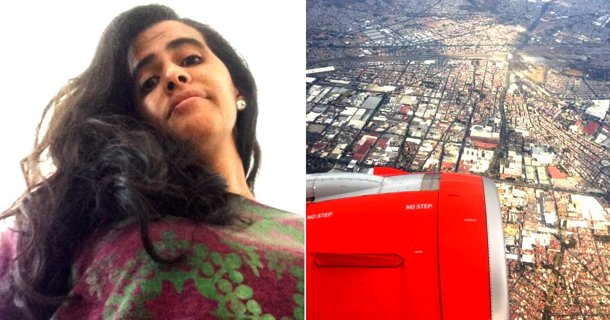 Anamely Ramos e imagen de la ciudad desde el avión que la llevó a México © Facebook / Anamely Ramos