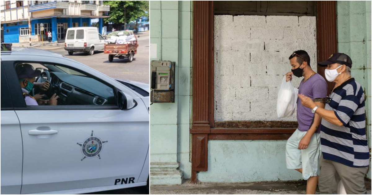 Carro de la policía cubana y habaneros en pandemia (imagen de referencia) © CiberCuba
