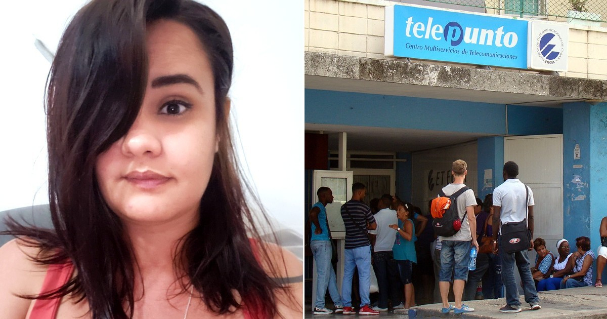 Claudia Genlui y ciudadanos cubanos frente a oficinas de ETECSA © Facebook / Claudia Genlui y CiberCuba