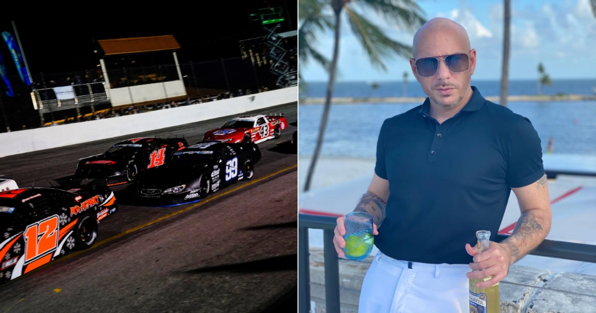 Carrera de NASCAR y Pitbull. © Twitter / Trackhouse Racing e Instagram / Pitbull