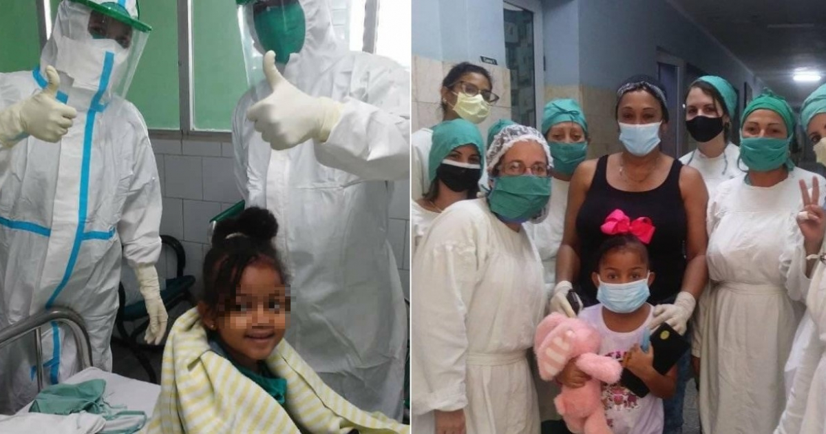 La pequeña de cinco años, paciente de Leucemia, que ha conseguido superar el coronavirus © Collage Facebook/Marta Beatriz García Caraballosa