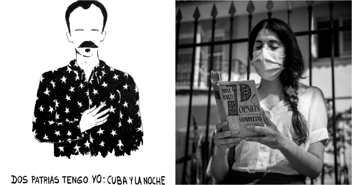 Impresión de José Martí sobre papel y Barrero el 27 de enero frente al MINCULT © Collage de Facebook / Carolina Barrero y Reynier Leyva Novo