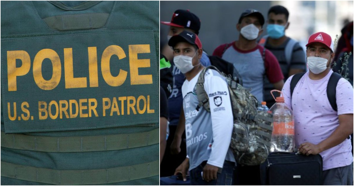 uniforme de la Patrulla Fronteriza de Estados Unidos y Migrantes con destino a la frontera (imagen de referencia) © Twitter / CBP y REUTER