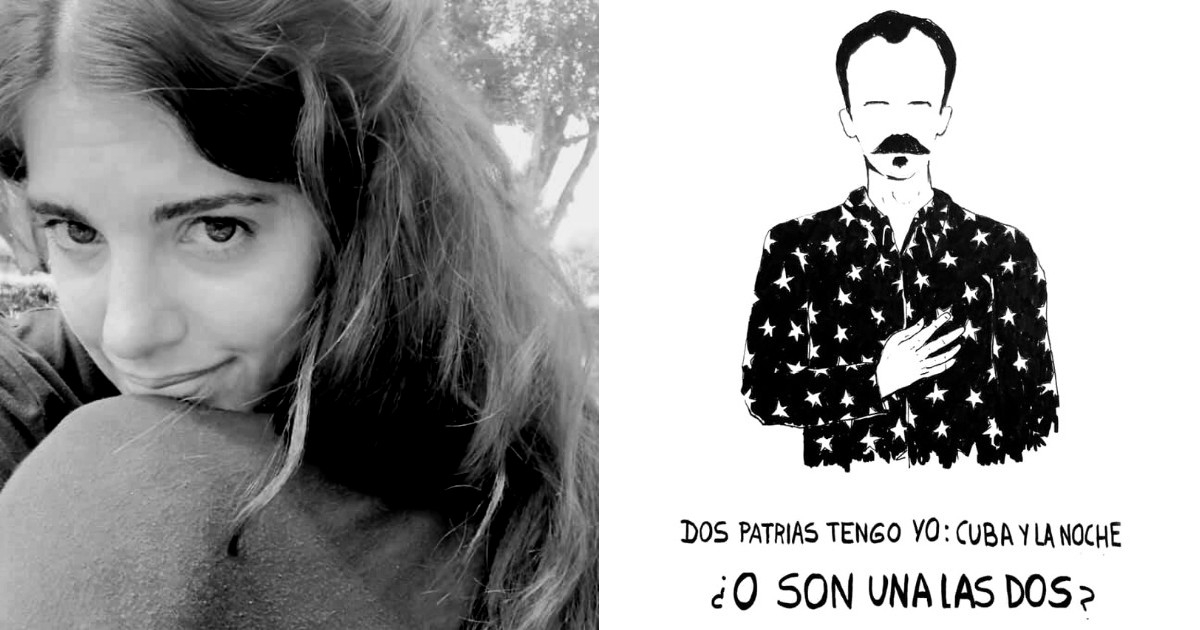 Carolina Barrero y dibujo de José Martí © Facebook / Carolina Barrero