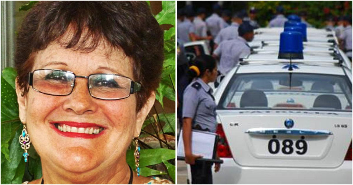 Profesora Carolina de la Torre y efectivos de la policía cubana © Collage CiberCuba/ Verbum & Trabajadores / Roberto Ruiz Espinosa