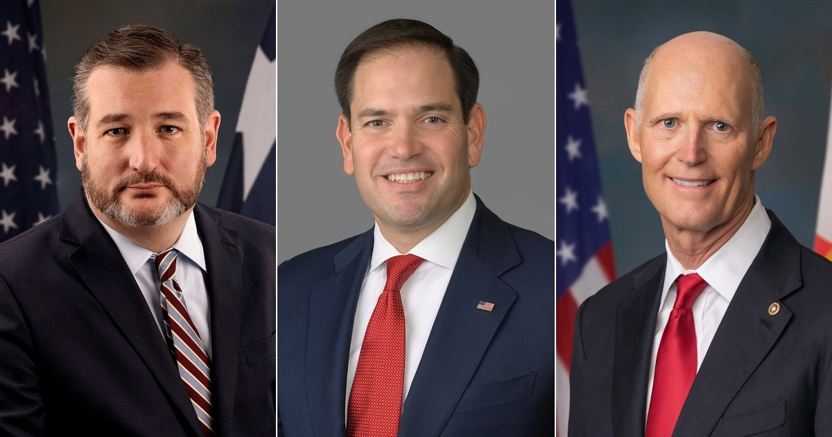 Ted Cruz (i), Marco rubio (c) y Rick Scott (d), senadores republicanos de EE.UU. © Wikimedia Commons