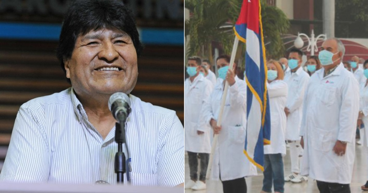 Evo Morales y médicos cubanos enviados a misión en el exterior. © Twitter / Evo Morales / Minsap