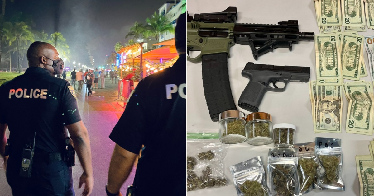 Policía de Miami Beach y artículos decomisados en la ciudad © Twitter / Miami Beach Police