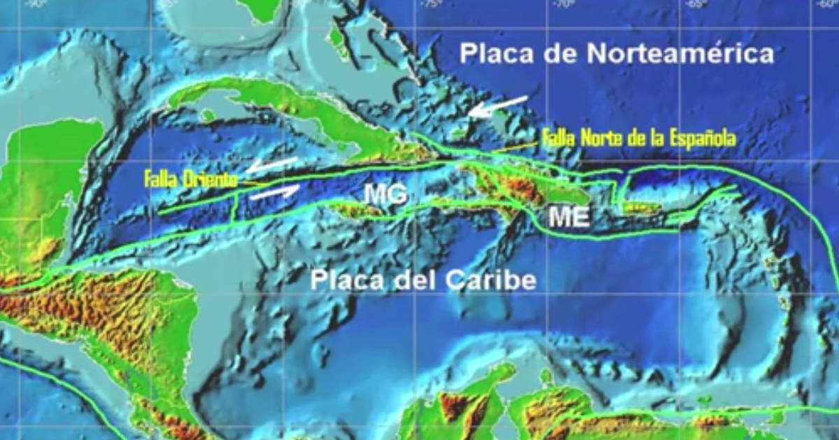 Cuba en el contexto geodinámico del Caribe (gráfica CENAIS) © Captura de pantalla / TV Santiago