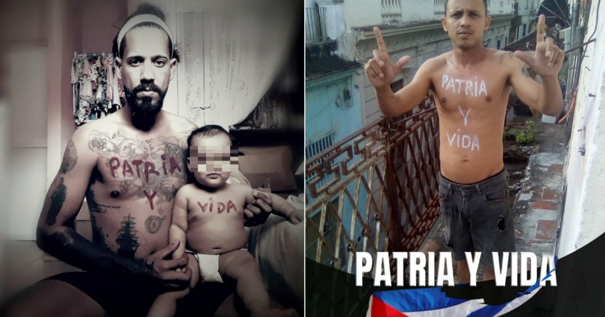 Cubanos se pintan la frase Patria y Vida en su cuerpo © Collage Facebook/Randy Piquera -Facebook/Pedro Quiala