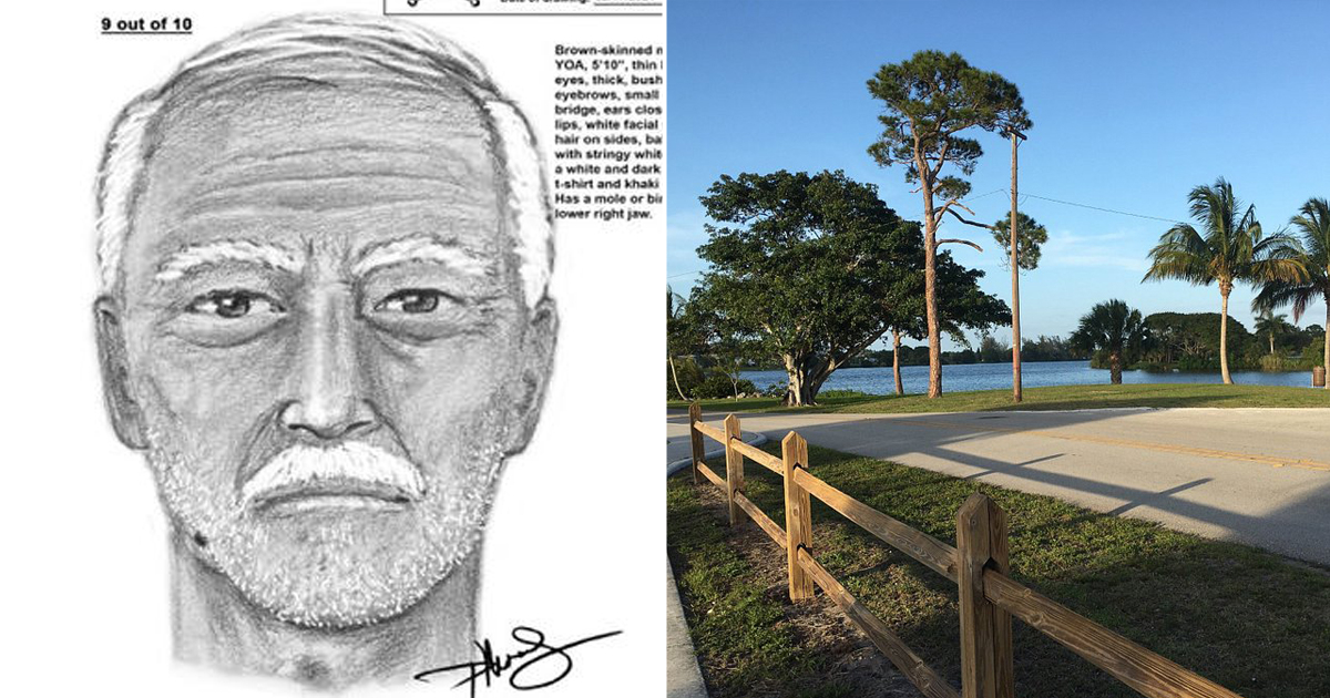 Retrato robot del sospechoso e imagen del parque donde ocurrió la violación © Collage Twitter/Palm Beach Police Dpt
