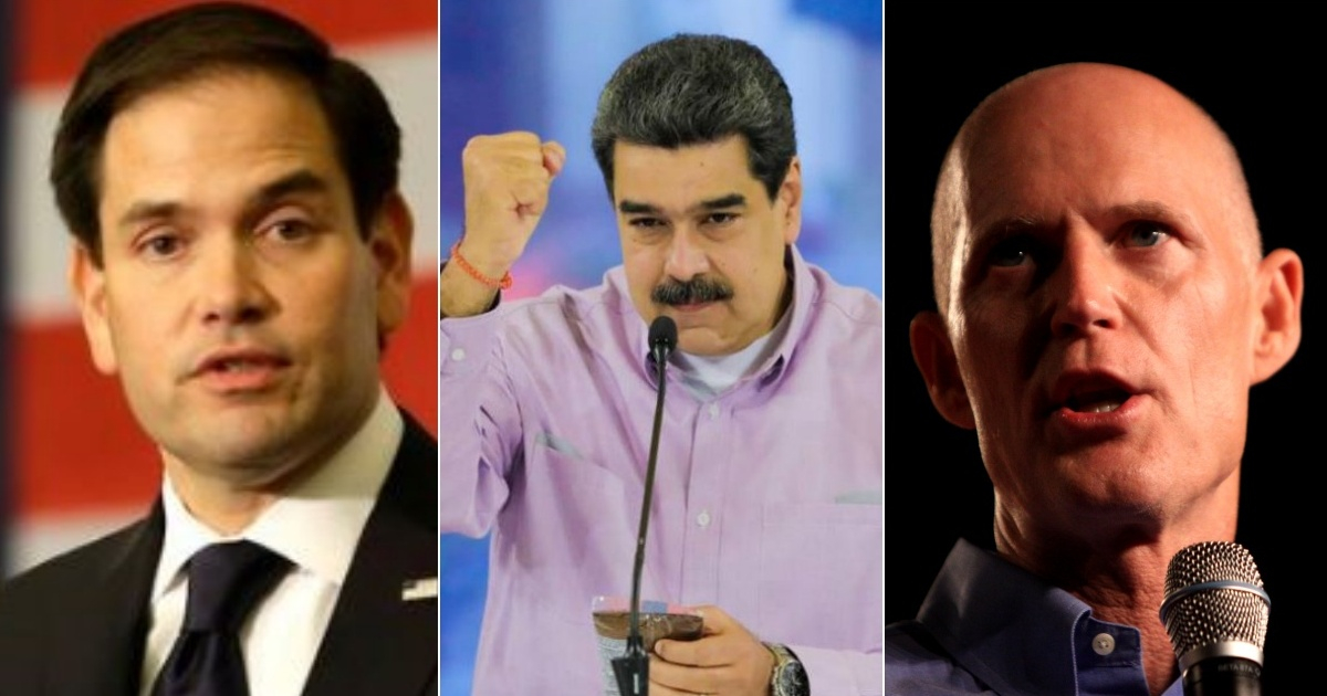 De izquierda a derecha: Marco Rubio, Nicolás Maduro y Rick Scott © Wikimedia- Twitter Nicolás Maduro- Flickr/Rick Scott
