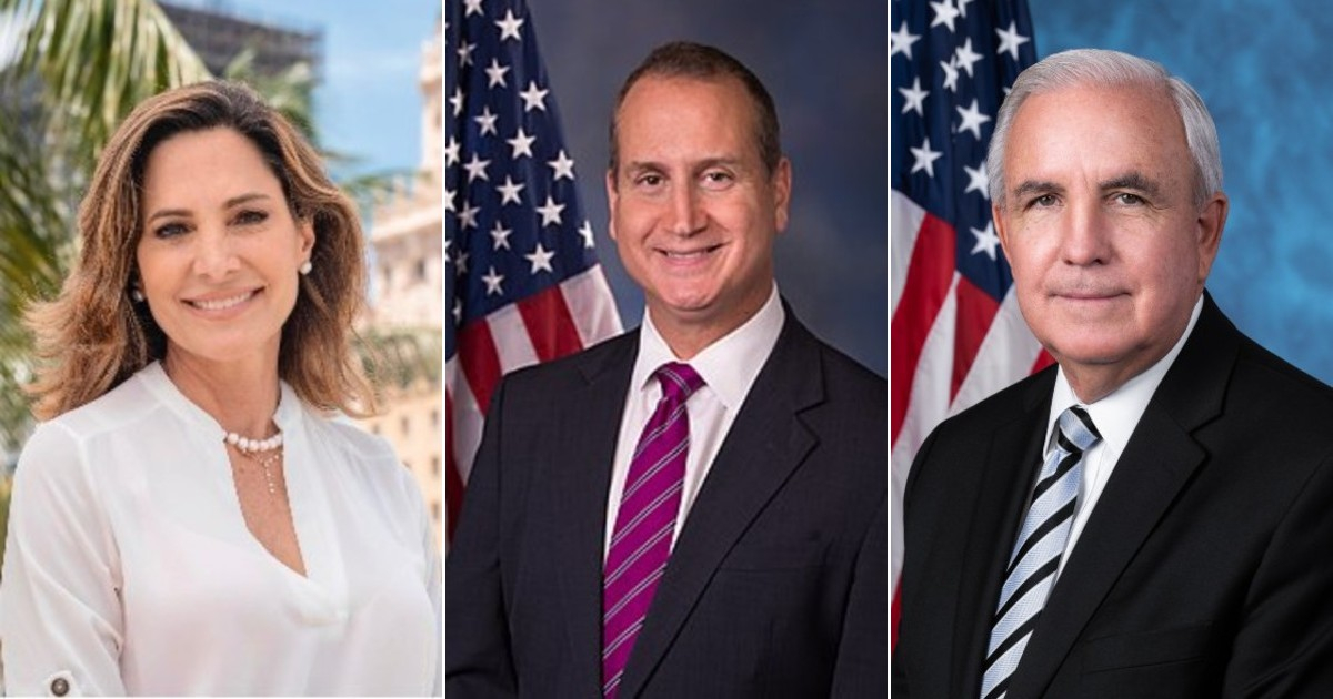 Los congresistas republicanos cubanoamericanos María E. Salazar, Mario Díaz-Balart y Carlos A. Giménez © Twitter y Wikipedia