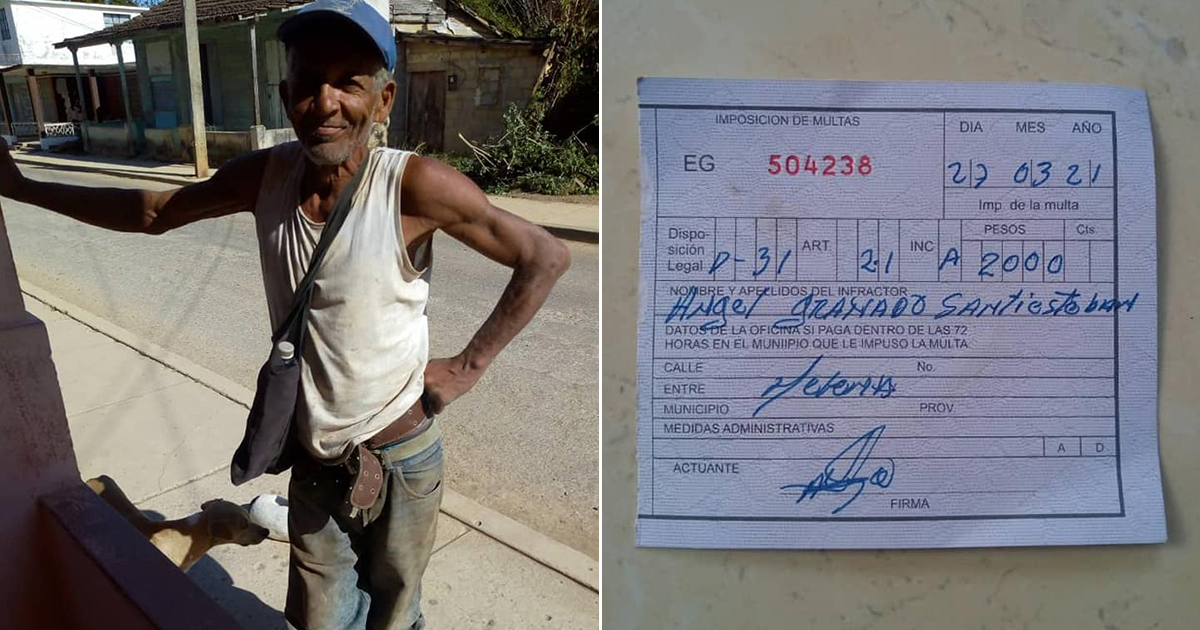 Anciano cubano Angel Granado. Multa de 2000 pesos por decir que tenía hambre.  © Facebook / Kelvis Labañino