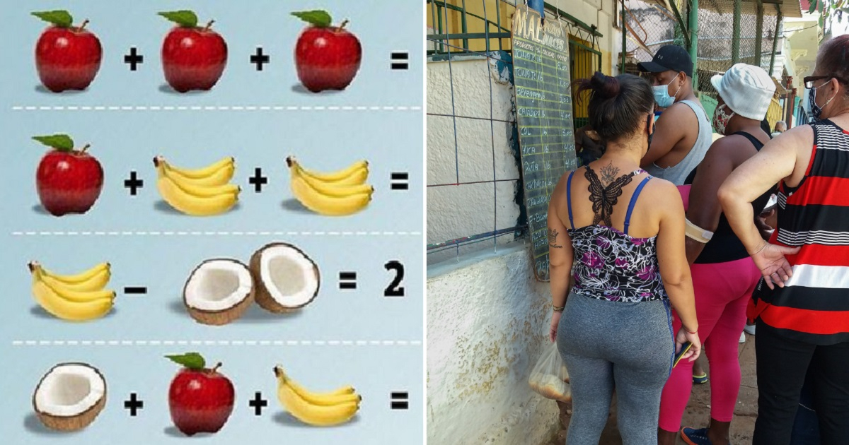 Problema matemático en Cubadebate y cola para comprar en un agro en La Habana. © Cubadebate / CiberCuba