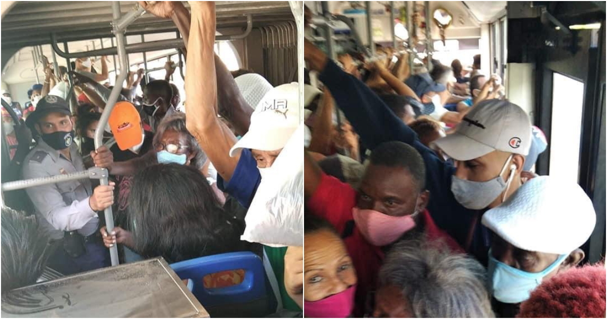 Personas aglomeradas en una guagua en Cuba a pesar de la pandemia © Facebook / Las guaguas cubanas 
